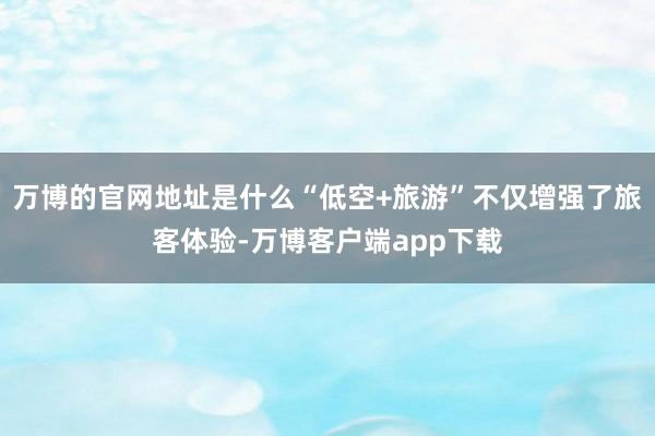 万博的官网地址是什么“低空+旅游”不仅增强了旅客体验-万博客户端app下载