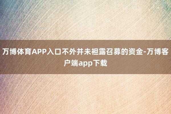 万博体育APP入口不外并未袒露召募的资金-万博客户端app下载