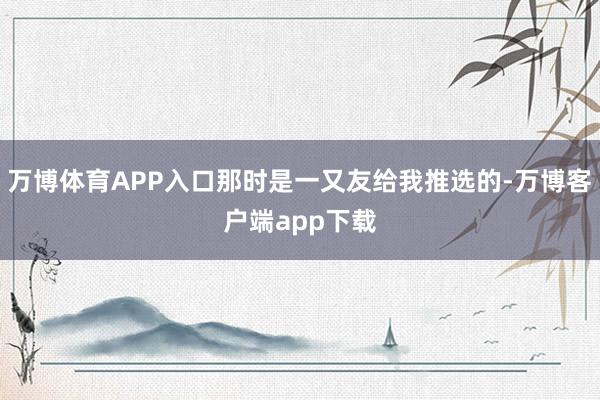 万博体育APP入口那时是一又友给我推选的-万博客户端app下载